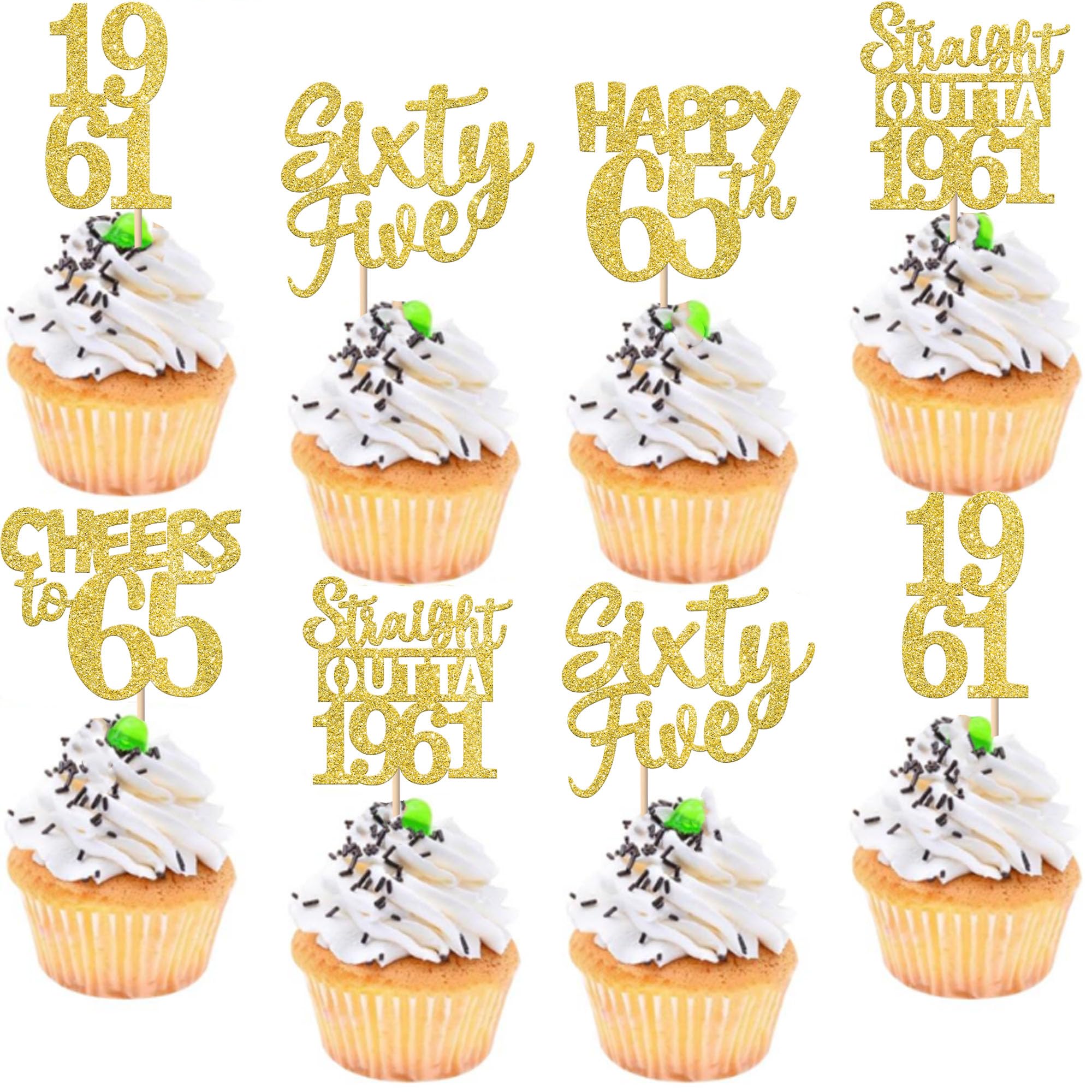 ZHUOWEISM 30Pcs Straight Outta 1961 Cupcake Toppers – Gold Glitter 65th Birthday Picks