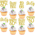 Zhuoweism 30Pcs Gold Glitter 1966 Cupcake Toppers for 60th Birthday Parties