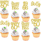 Zhuoweism 30Pcs Gold Glitter 1966 Cupcake Toppers for 60th Birthday Parties