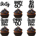 ZHUOWEISM 30Pcs Black Glitter Cupcake Toppers — Straight Outta 1966, 60th Birthday & Anniversary