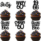 ZHUOWEISM 30Pcs Black Glitter Cupcake Toppers — Straight Outta 1966, 60th Birthday & Anniversary