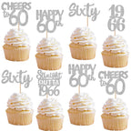 ZHUOWEISM 30Pcs 60th Birthday Cupcake Toppers Glitter Silver – Straight Outta 1966