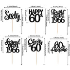 ZHUOWEISM 24Pcs Black 60th Birthday Cupcake Toppers - Straight Outta 1966