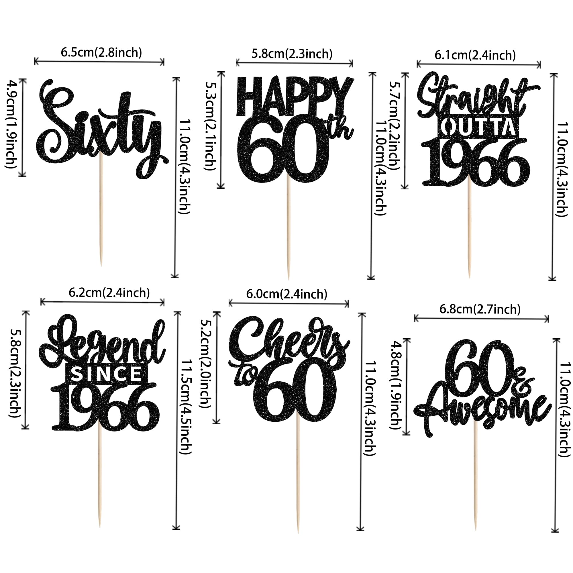 ZHUOWEISM 24Pcs Black 60th Birthday Cupcake Toppers - Straight Outta 1966