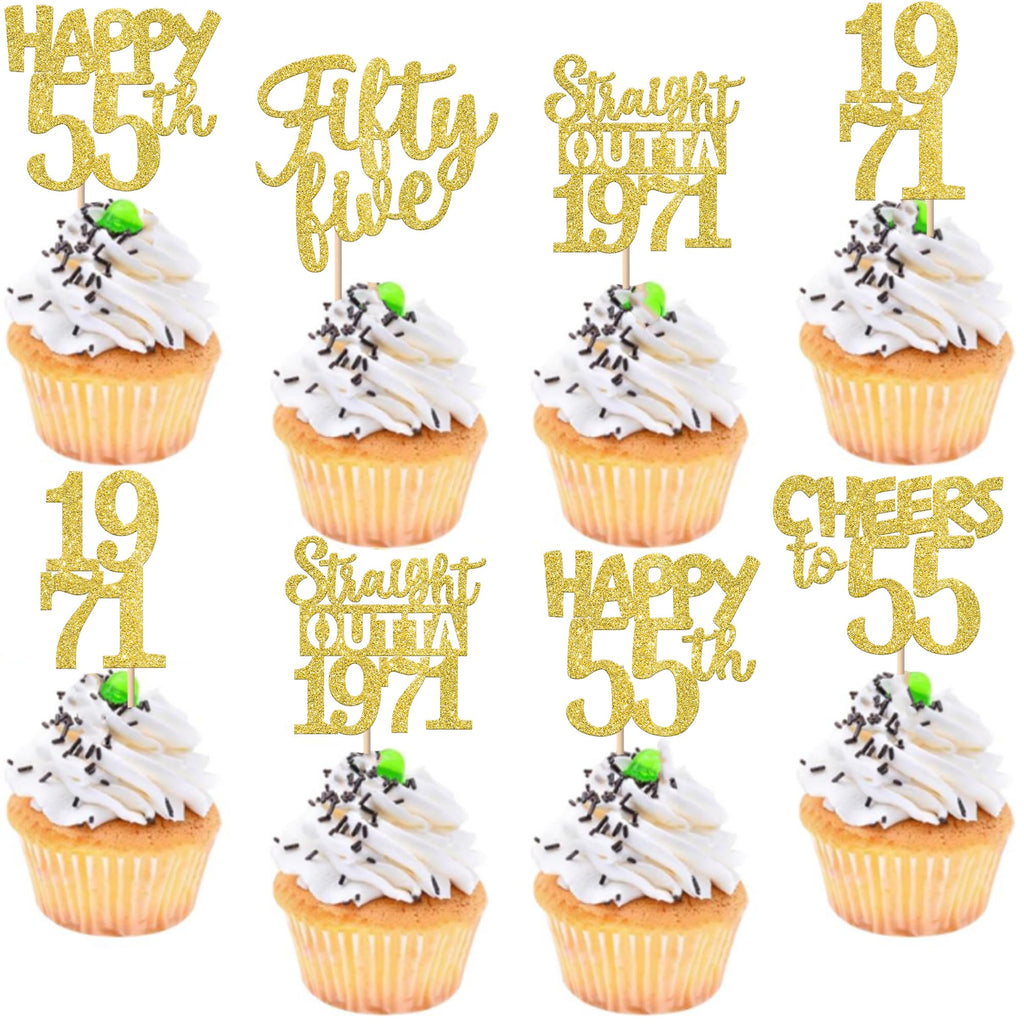 ZHUOWEISM 30Pcs Straight Outta 1971 Cupcake Toppers | Gold Glitter 55th Birthday Party Decorations