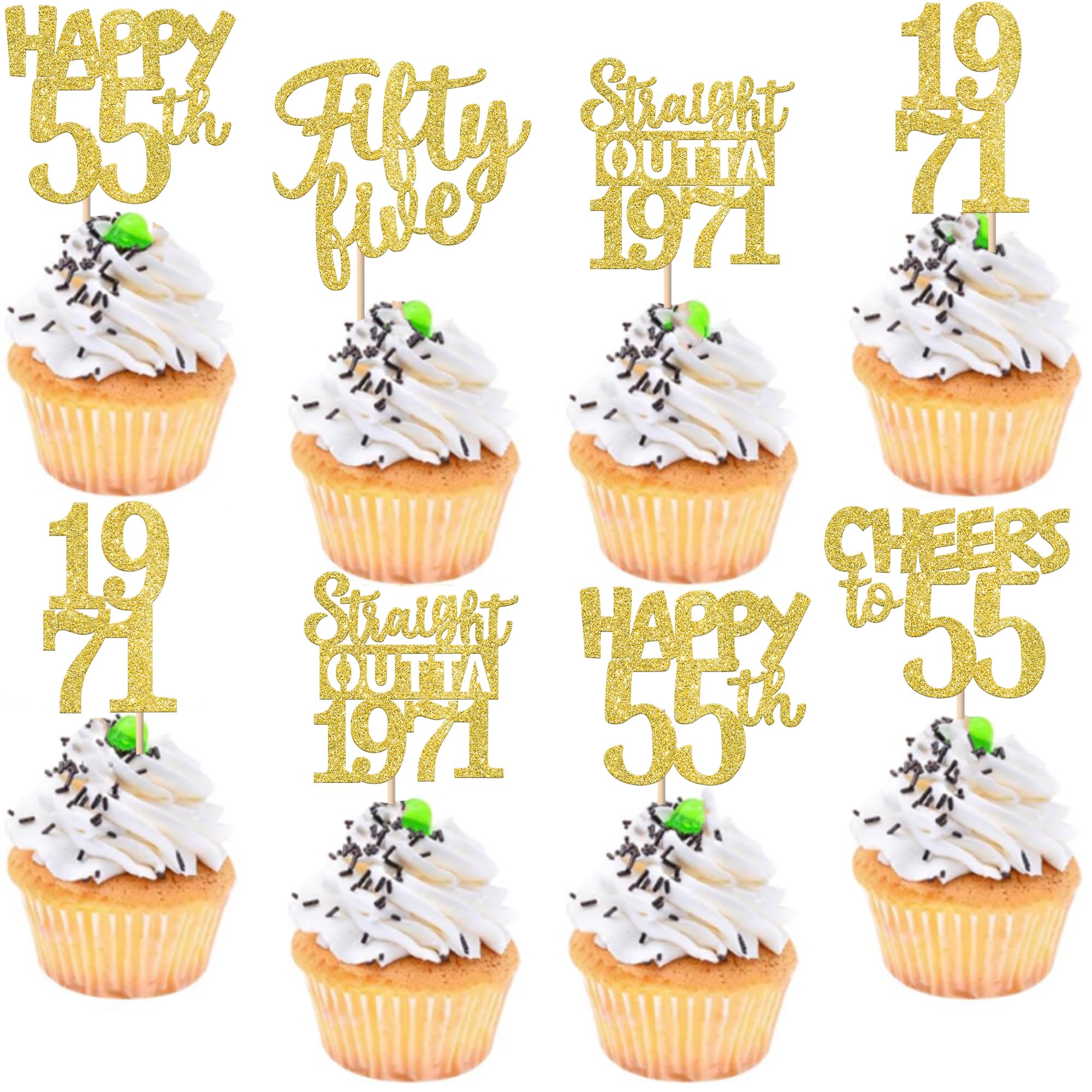 ZHUOWEISM 30Pcs Straight Outta 1971 Cupcake Toppers | Gold Glitter 55th Birthday Party Decorations