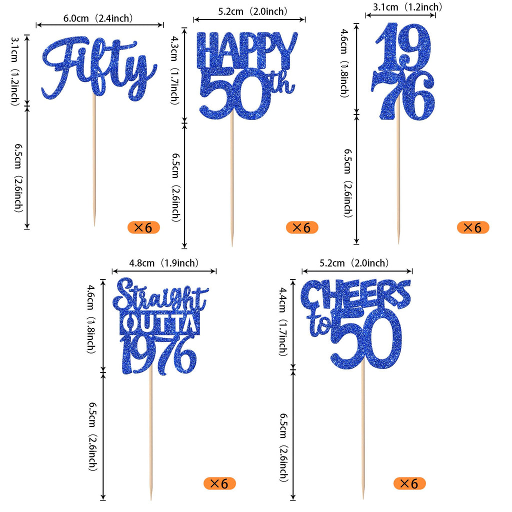 ZHUOWEISM 30 PCS Glitter 50th Birthday Cupcake Toppers – Straight Outta 1976