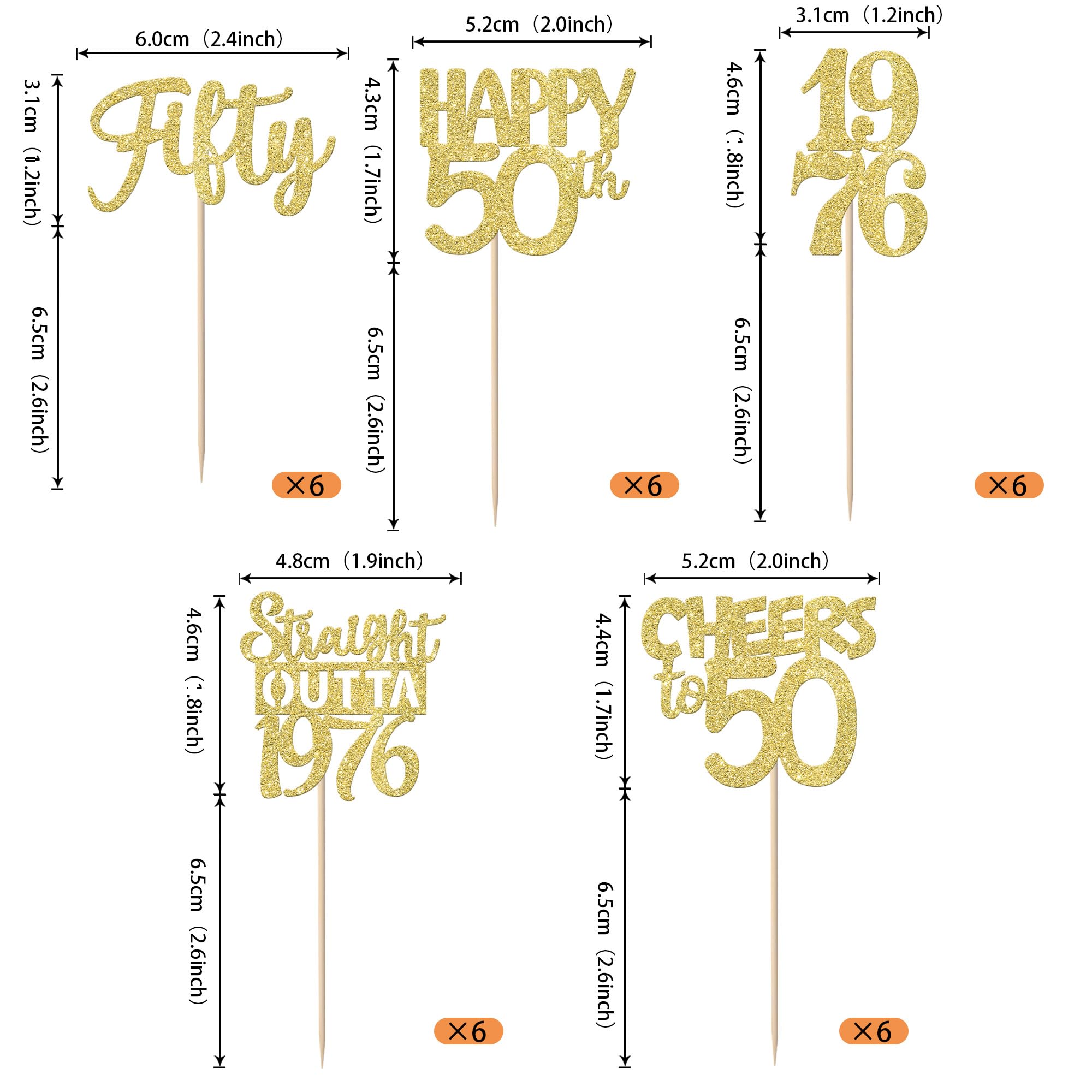ZHUOWEISM 30Pcs Happy 50th Birthday Cupcake Toppers – Gold Glitter, Straight Outta 1976