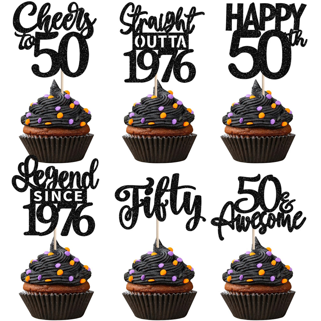 ZHUOWEISM 24Pcs Black Happy 50th Birthday Cupcake Toppers – Straight Outta 1976 | 50th Birthday Decorations