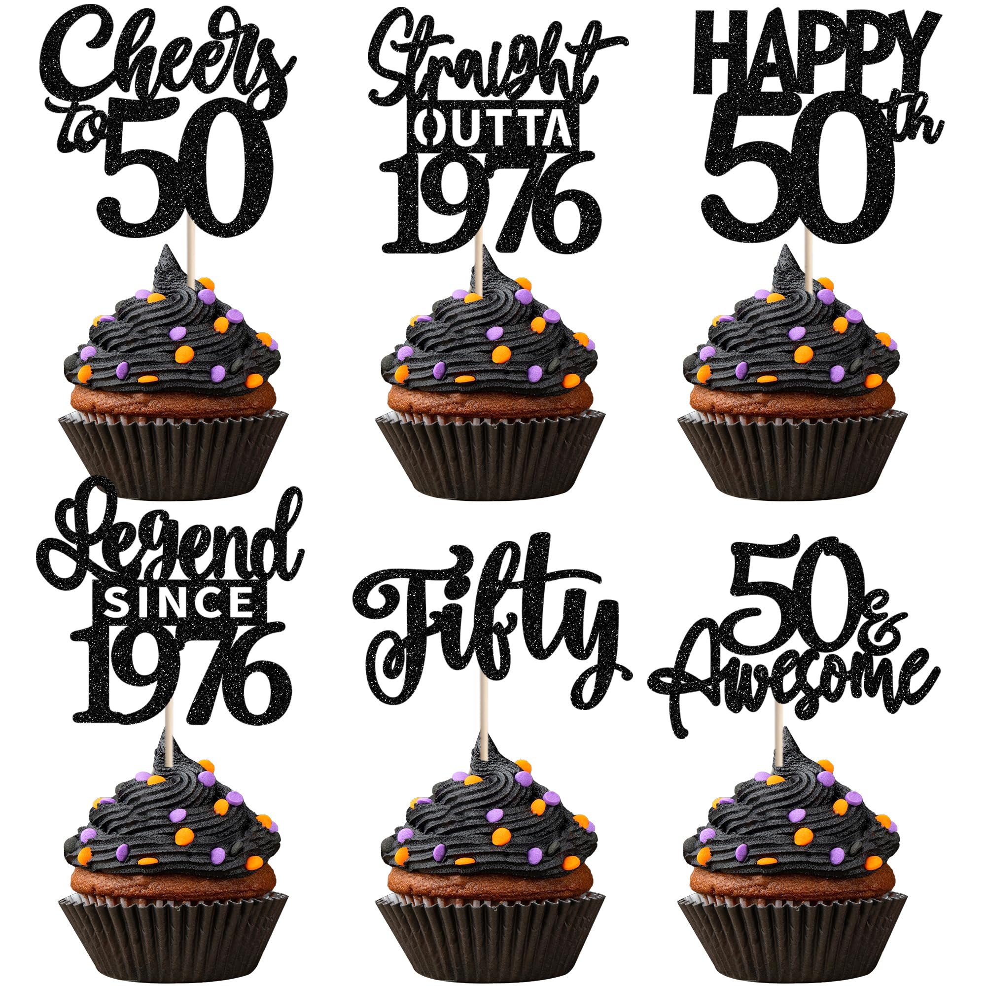 ZHUOWEISM 24Pcs Black Happy 50th Birthday Cupcake Toppers – Straight Outta 1976 | 50th Birthday Decorations