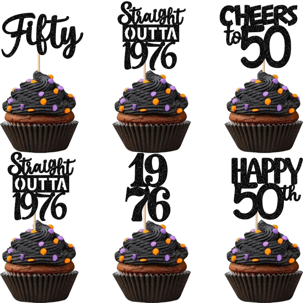 ZHUOWEISM 30Pcs Black 50th Birthday Cupcake Toppers – Glitter Straight Outta 1976