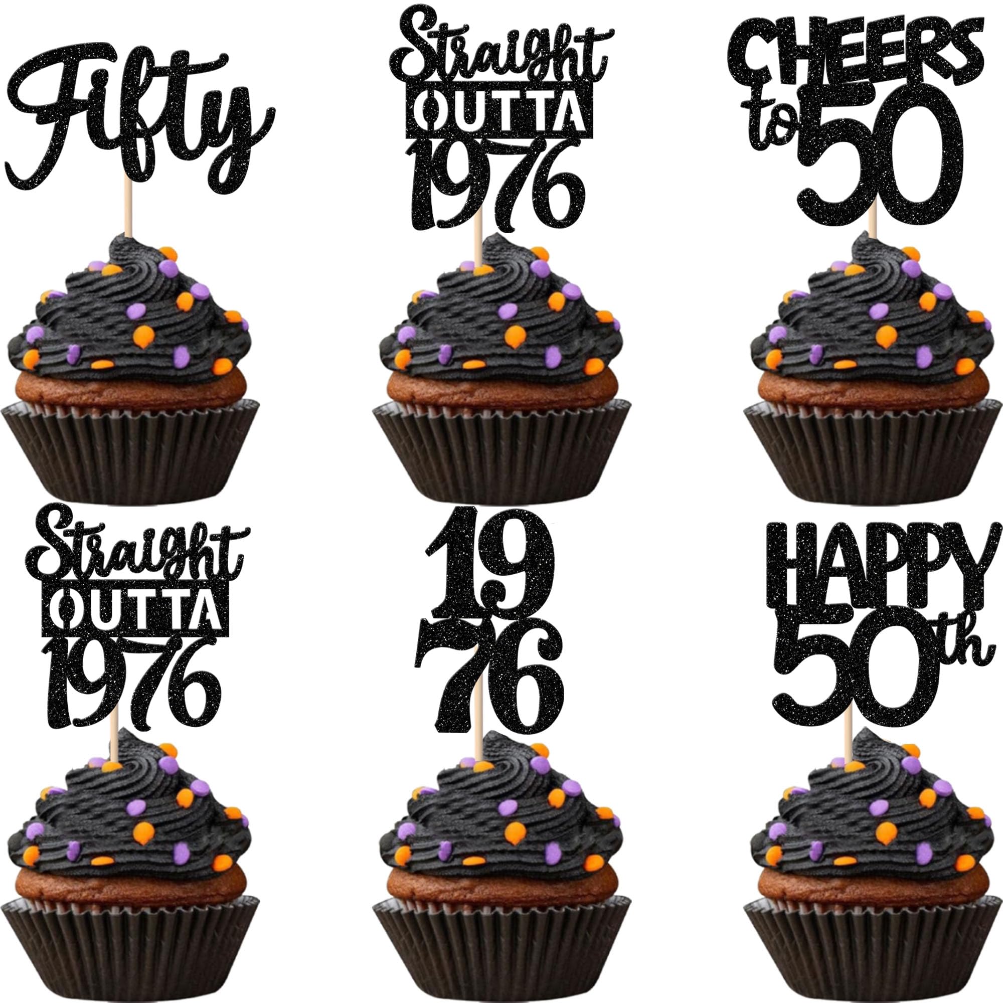 ZHUOWEISM 30Pcs Black 50th Birthday Cupcake Toppers – Glitter Straight Outta 1976