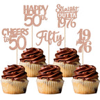 ZHUOWEISM 30Pcs 50th Birthday Cupcake Toppers – Glitter Straight Outta 1976, Rose Gold
