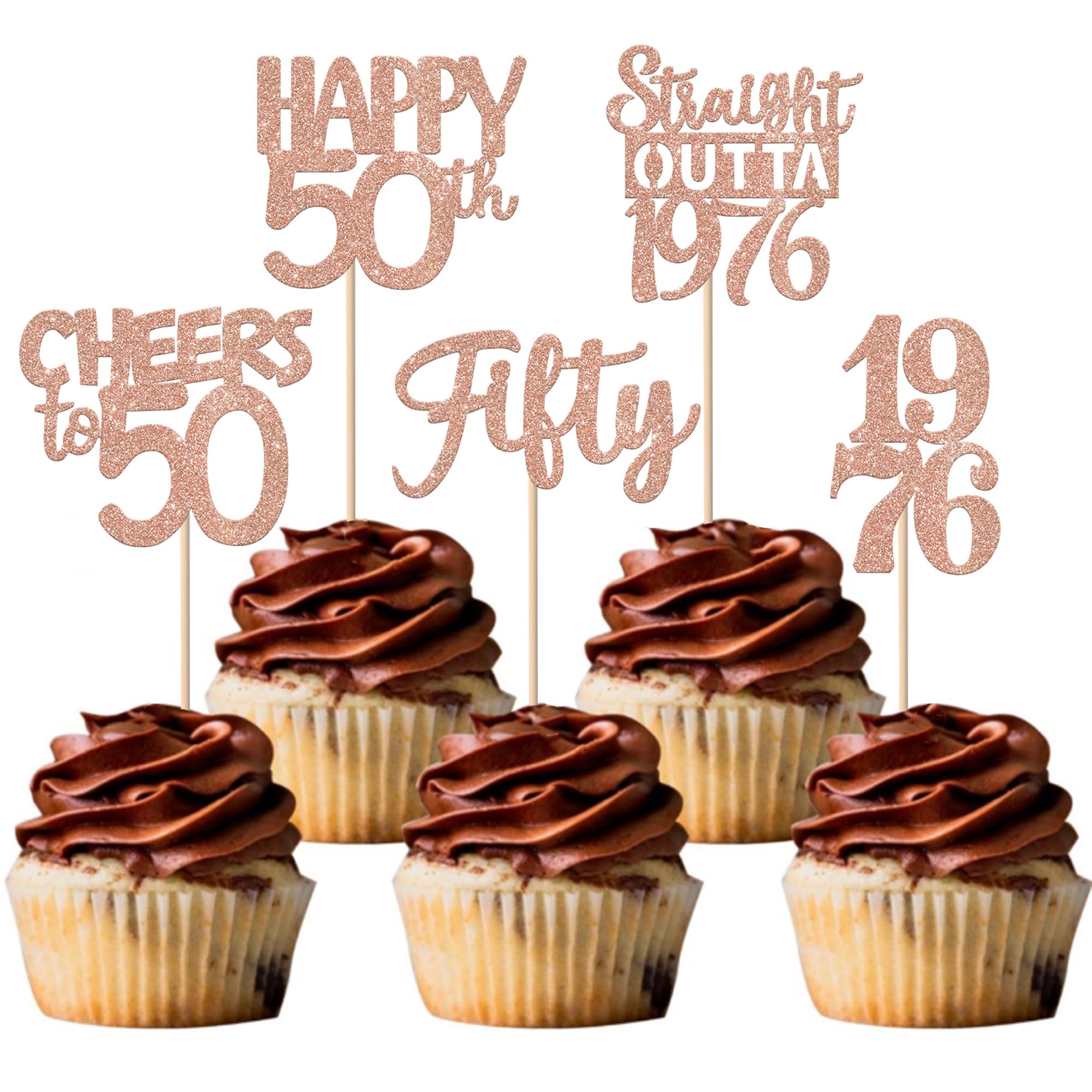 ZHUOWEISM 30Pcs 50th Birthday Cupcake Toppers – Glitter Straight Outta 1976, Rose Gold