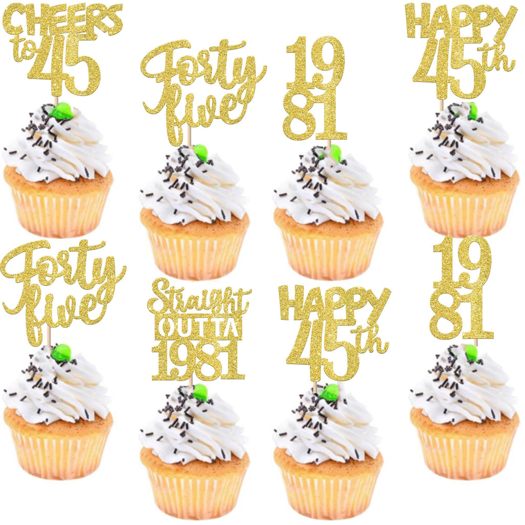 ZHUOWEISM 30PCS Straight Outta 1981 Cupcake Toppers – Gold Glitter 45th Birthday
