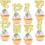 ZHUOWEISM 30PCS Straight Outta 1981 Cupcake Toppers – Gold Glitter 45th Birthday