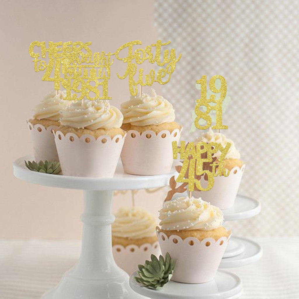ZHUOWEISM 30PCS Straight Outta 1981 Cupcake Toppers – Gold Glitter 45th Birthday