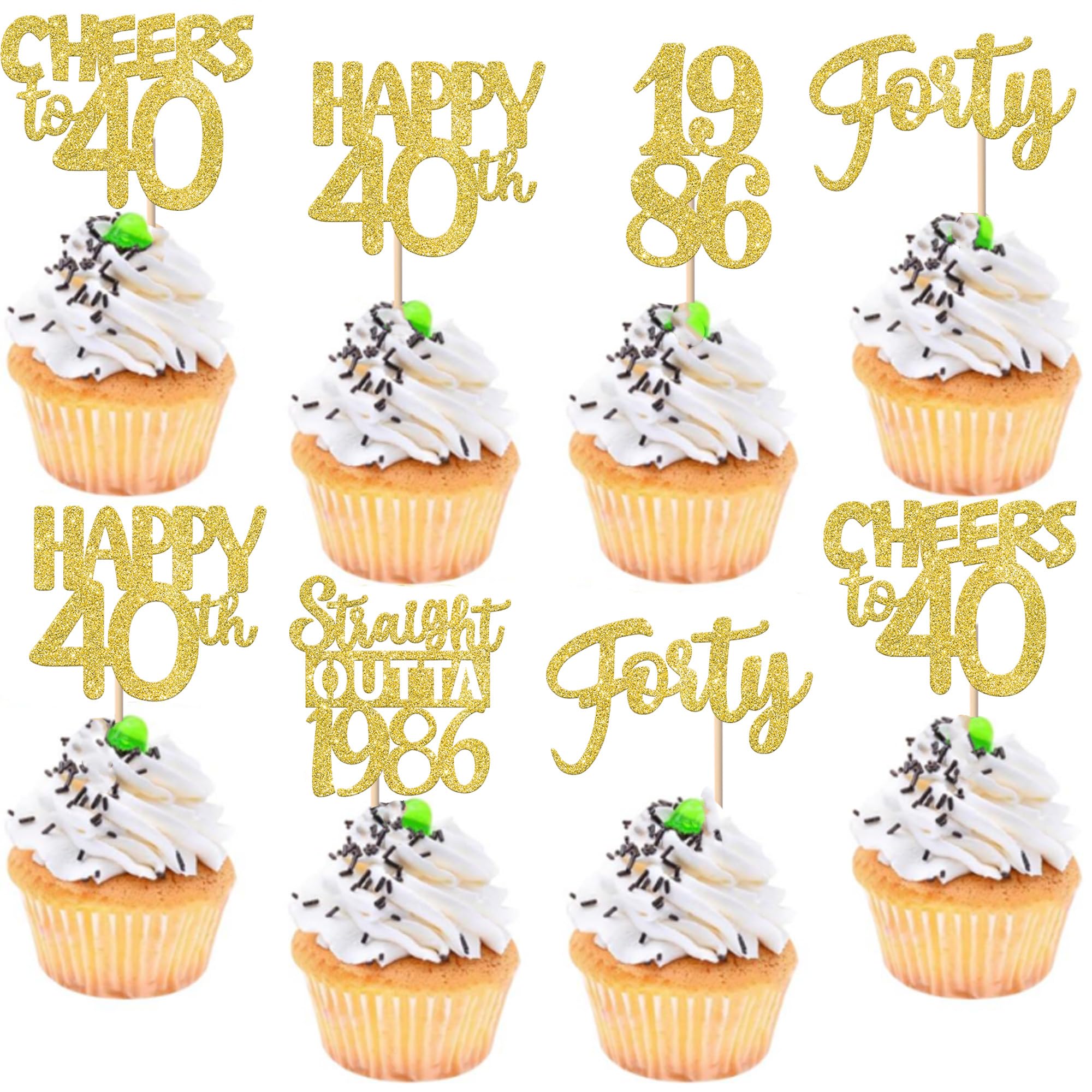 ZHUOWEISM 30PCS Straight Outta 1986 Gold Glitter Cupcake Toppers – 40th Birthday Party Decorations