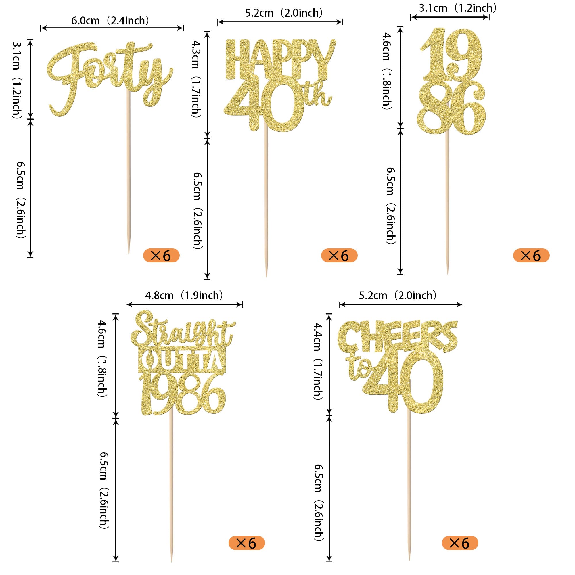 ZHUOWEISM 30PCS Straight Outta 1986 Gold Glitter Cupcake Toppers – 40th Birthday Party Decorations