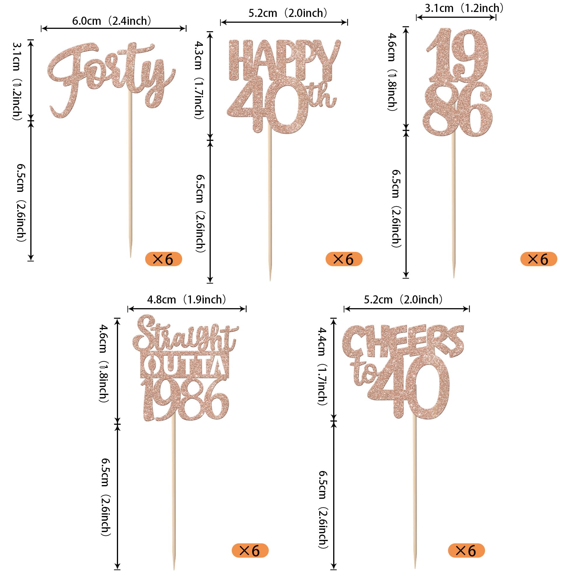 ZHUOWEISM 30Pcs Glitter 40th Birthday Cupcake Toppers — Straight Outta 1986, Rose Gold