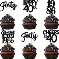 ZHUOWEISM 30pcs Black Glitter Cupcake Toppers - Straight Outta 1986 for 40th Birthday & Anniversary