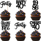 ZHUOWEISM 30pcs Black Glitter Cupcake Toppers - Straight Outta 1986 for 40th Birthday & Anniversary