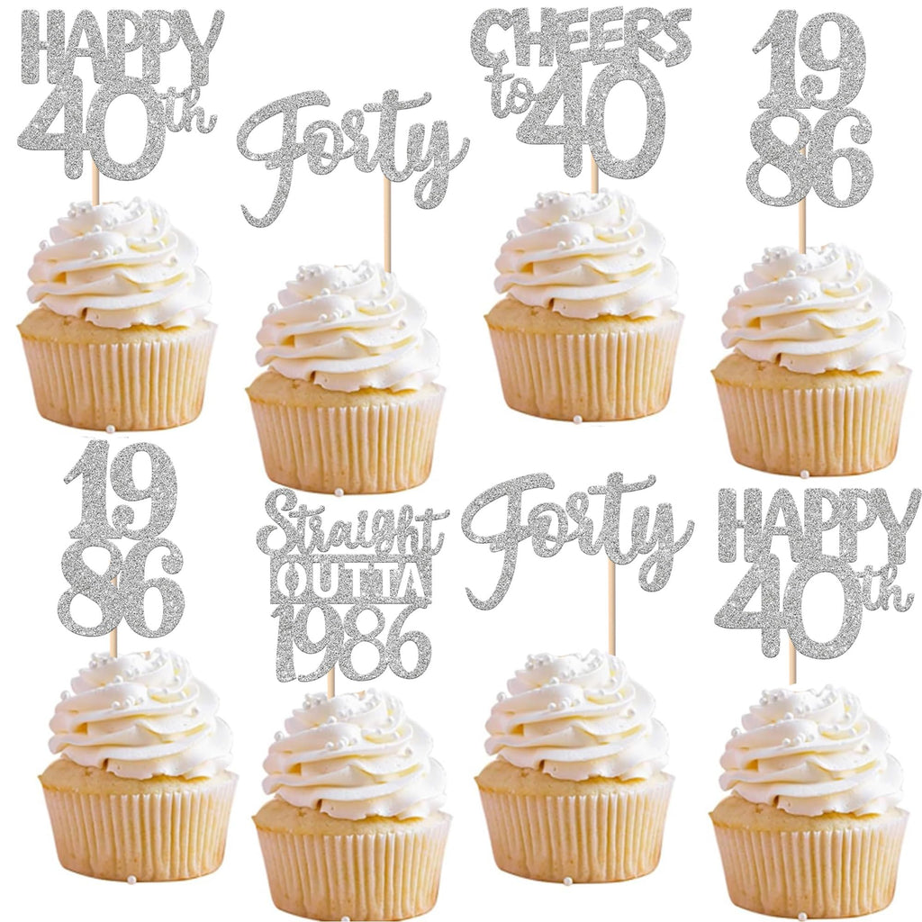 ZHUOWEISM 30Pcs Glitter Forty Cupcake Toppers | Straight Outta 1986 Birthday & Anniversary