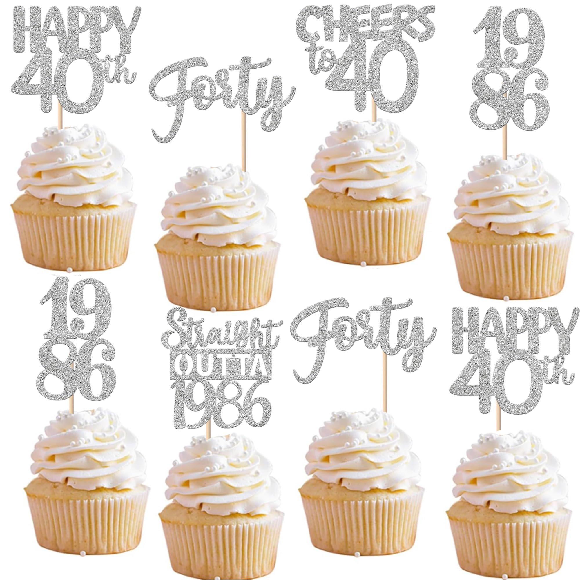 ZHUOWEISM 30Pcs Glitter Forty Cupcake Toppers | Straight Outta 1986 Birthday & Anniversary