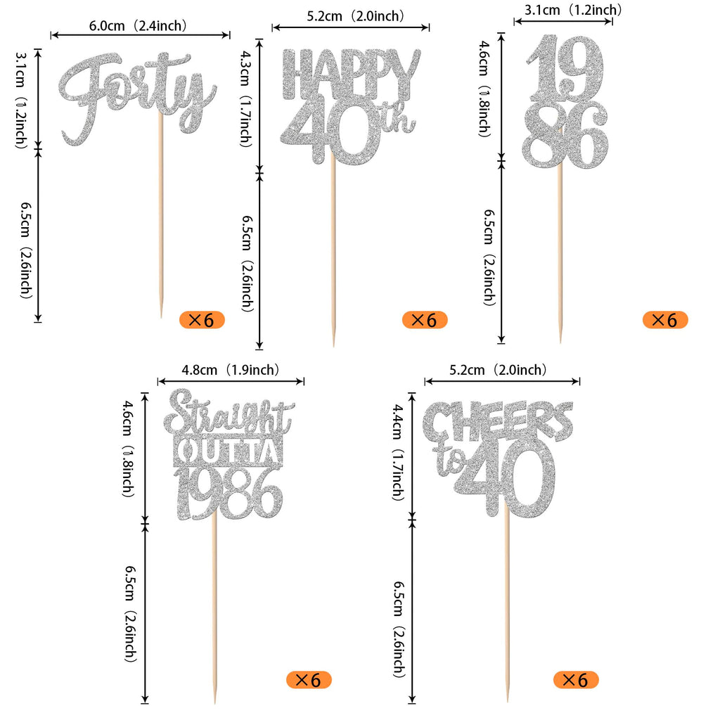 ZHUOWEISM 30Pcs Glitter Forty Cupcake Toppers | Straight Outta 1986 Birthday & Anniversary
