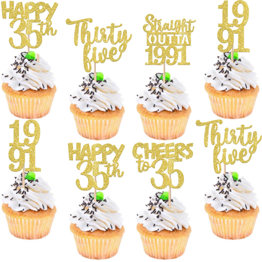 ZHUOWEISM 30PCS Straight Outta 1991 Cupcake Toppers – Gold Glitter for 35th Birthday