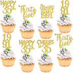 ZHUOWEISM 30PCS Straight Outta 1991 Cupcake Toppers – Gold Glitter for 35th Birthday
