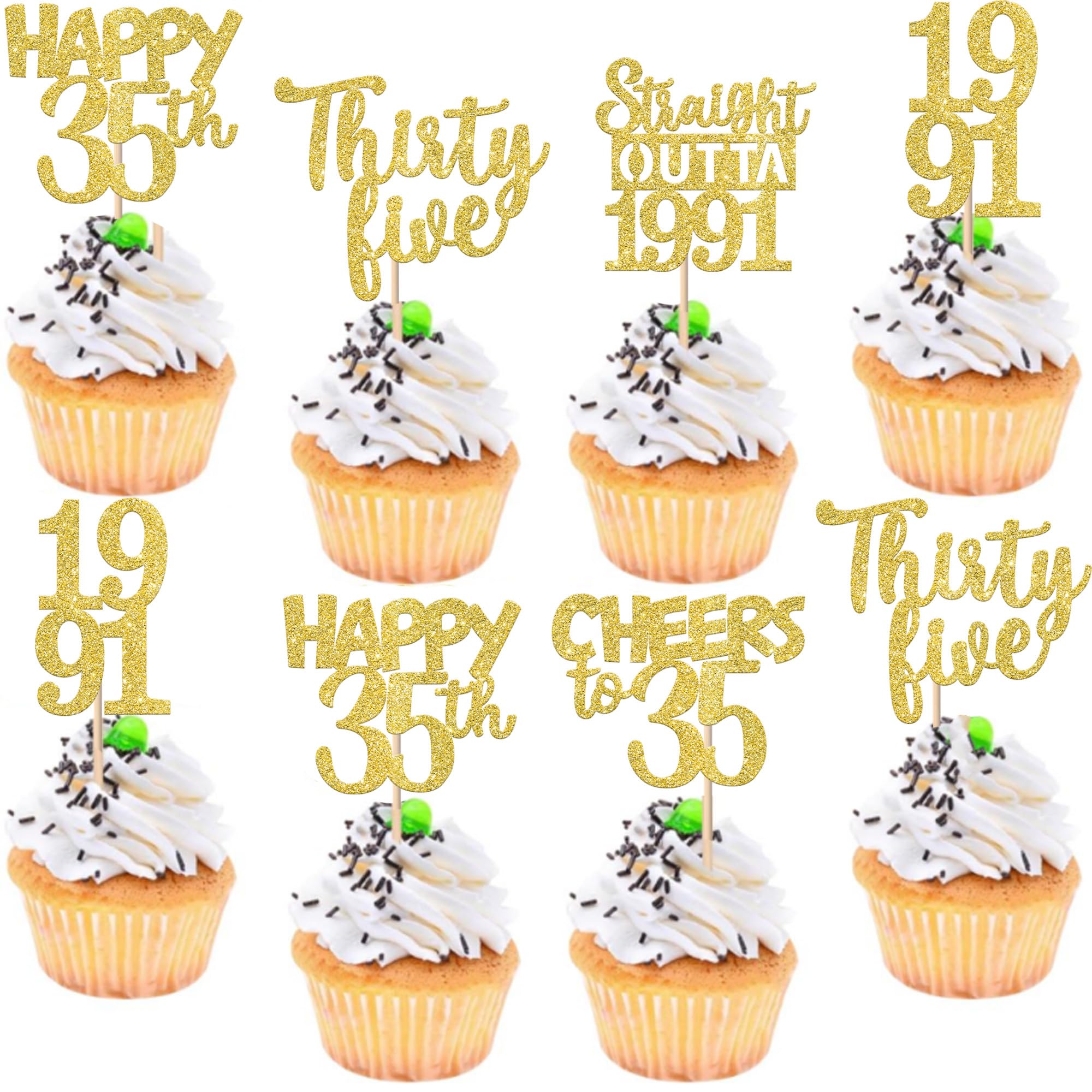 ZHUOWEISM 30PCS Straight Outta 1991 Cupcake Toppers – Gold Glitter for 35th Birthday