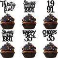 ZHUOWEISM 30Pcs Black Glitter Cupcake Toppers | Straight Outta 1991 35th Birthday Party Decorations