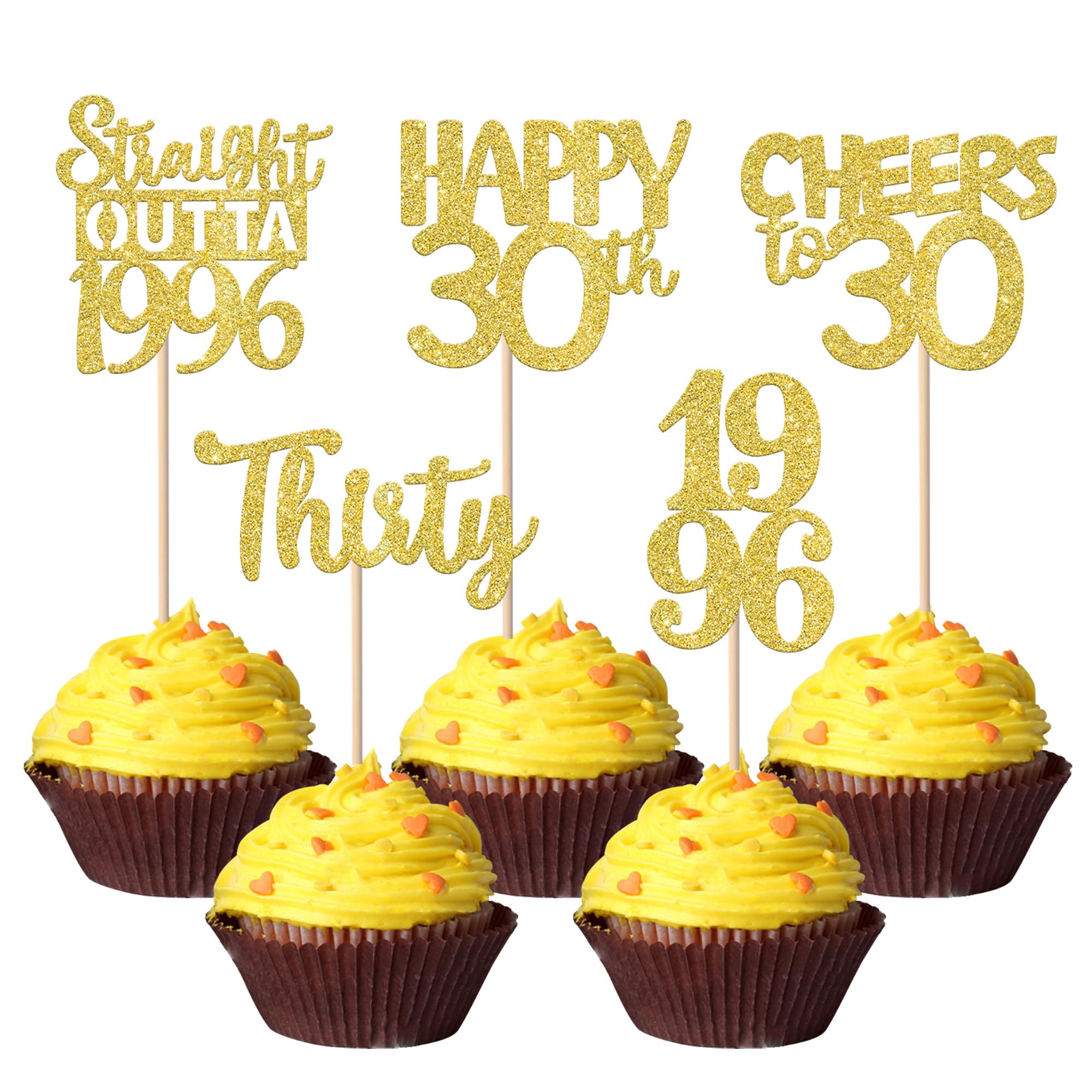 ZHUOWEISM 30PCS Straight Outta 1996 Cupcake Toppers - Gold Glitter 30th Birthday Picks