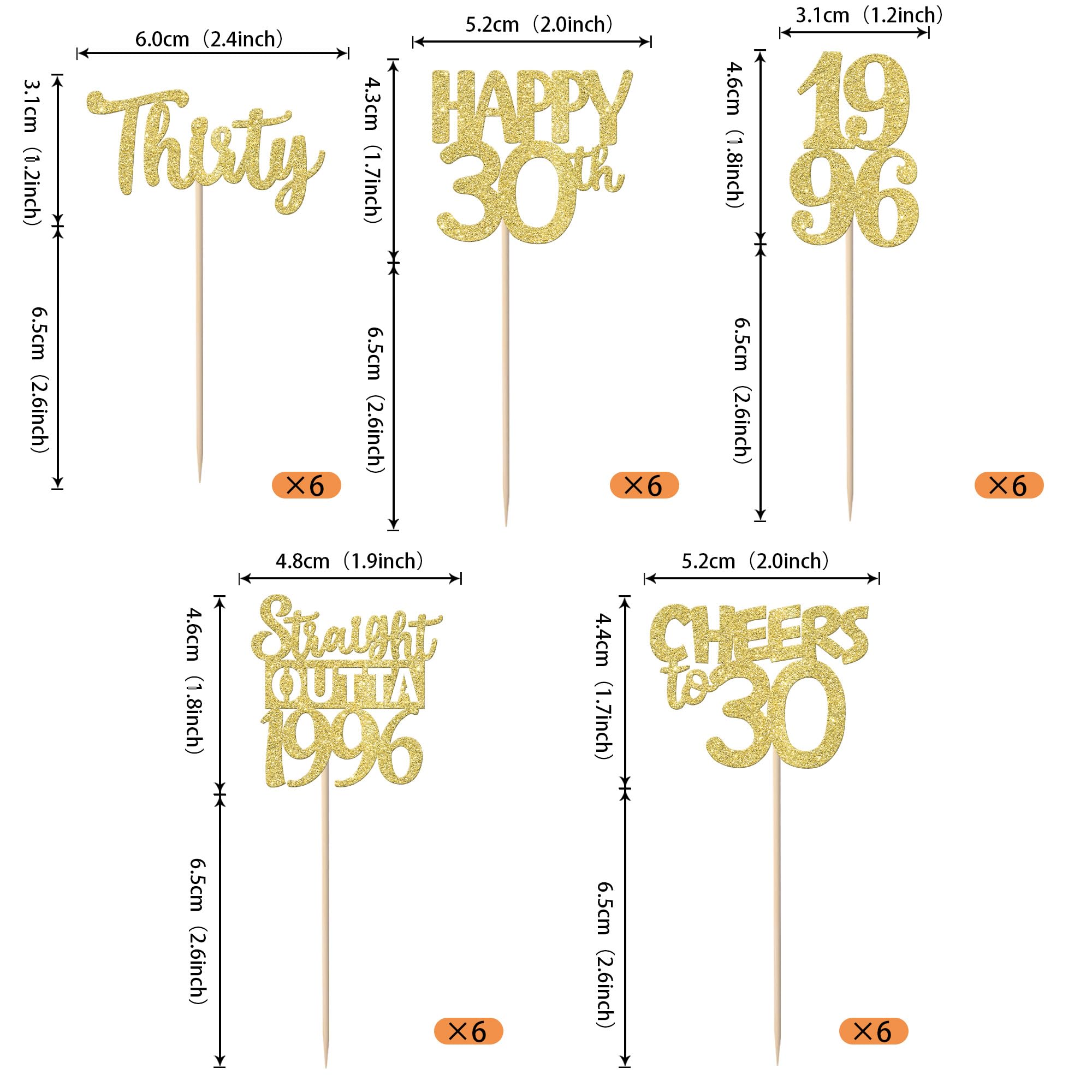 ZHUOWEISM 30PCS Straight Outta 1996 Cupcake Toppers - Gold Glitter 30th Birthday Picks