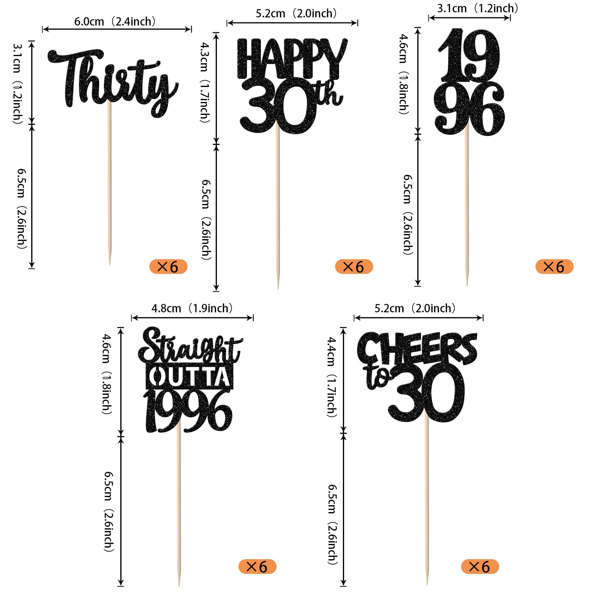 ZHUOWEISM 30Pcs Black Glitter Cupcake Toppers – Straight Outta 1996, 30th Birthday & Anniversary Decor