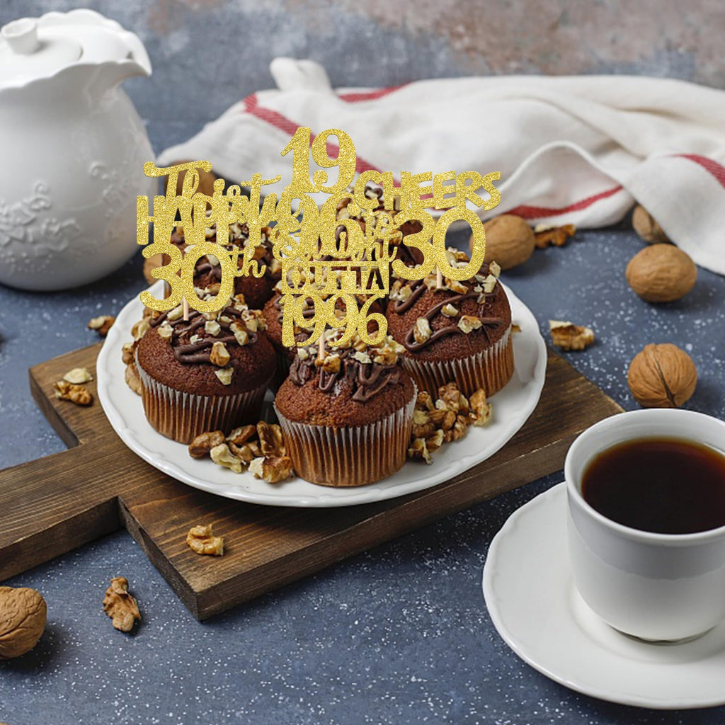 ZHUOWEISM 30PCS Straight Outta 1996 Cupcake Toppers - Gold Glitter 30th Birthday Picks