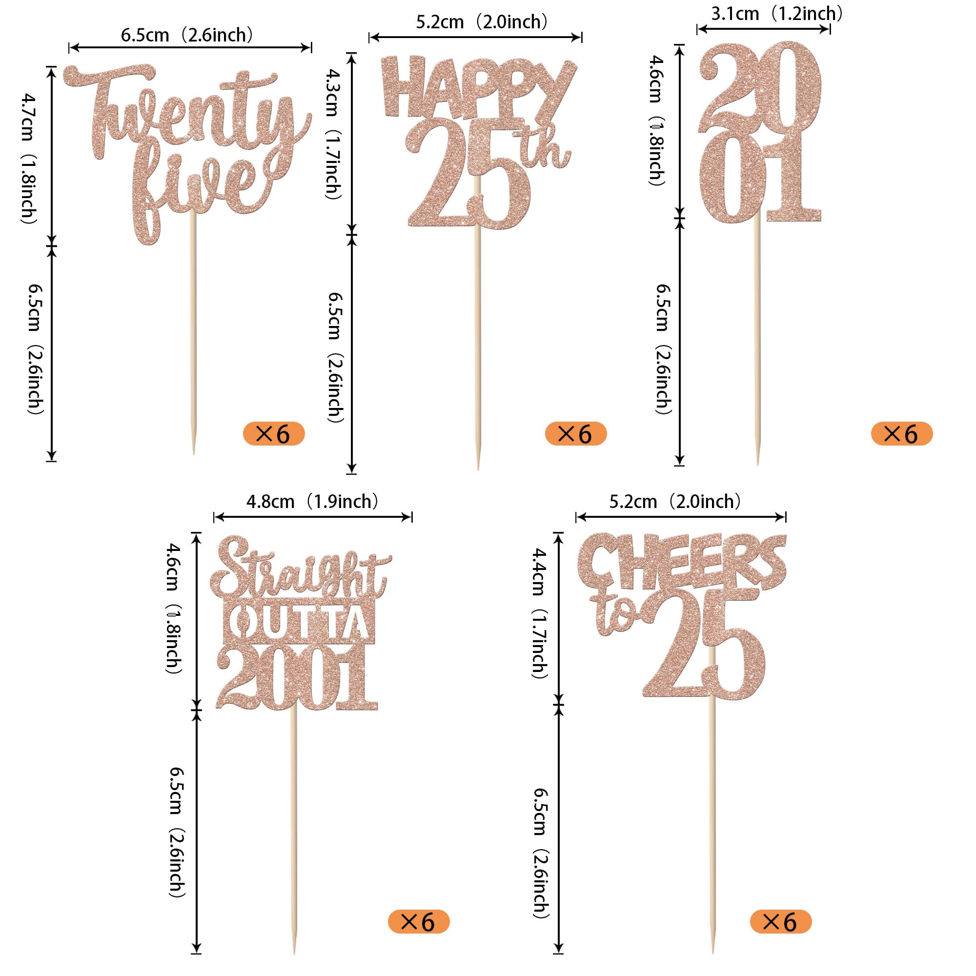ZHUOWEISM 30Pcs Rose Gold 25th Birthday Cupcake Toppers Glitter – Straight Outta 2001
