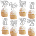 ZHUOWEISM 30Pcs Straight Outta 2001 Cupcake Toppers – Glitter 25th Birthday Picks, Silver
