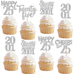 ZHUOWEISM 30Pcs Straight Outta 2001 Cupcake Toppers – Glitter 25th Birthday Picks, Silver