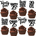 ZHUOWEISM 30Pcs Black Glitter Cupcake Toppers – Happy 25th Birthday, Straight Outta 2001, Party Cake Decorations