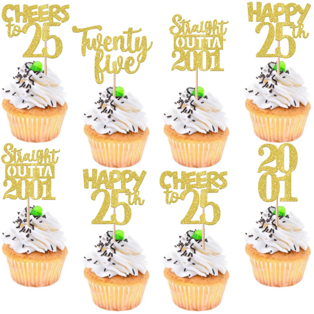 ZHUOWEISM 30Pcs Straight Outta 2001 Cupcake Toppers – Gold Glitter for 25th Birthday & Anniversary