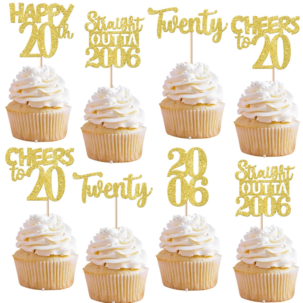 ZHUOWEISM 30Pcs Straight Outta 2005 Cupcake Toppers – Gold Glitter 20th Birthday Picks