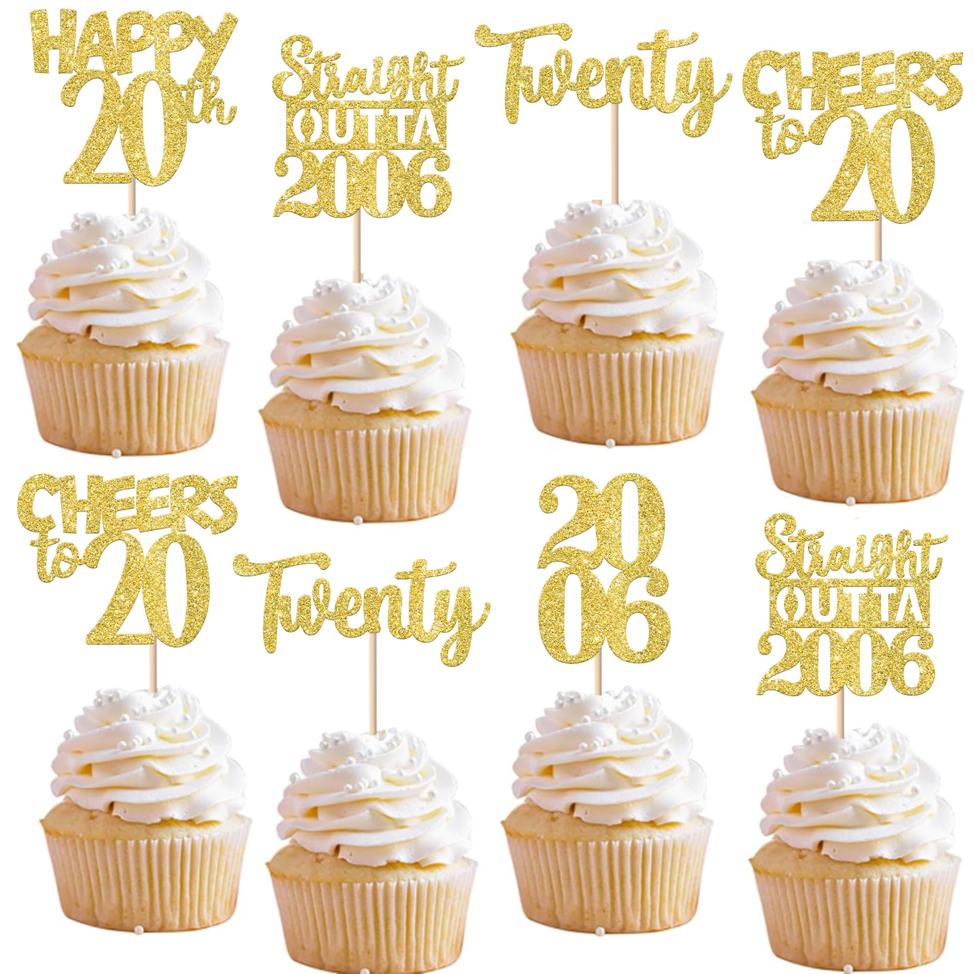 ZHUOWEISM 30Pcs Straight Outta 2005 Cupcake Toppers – Gold Glitter 20th Birthday Picks