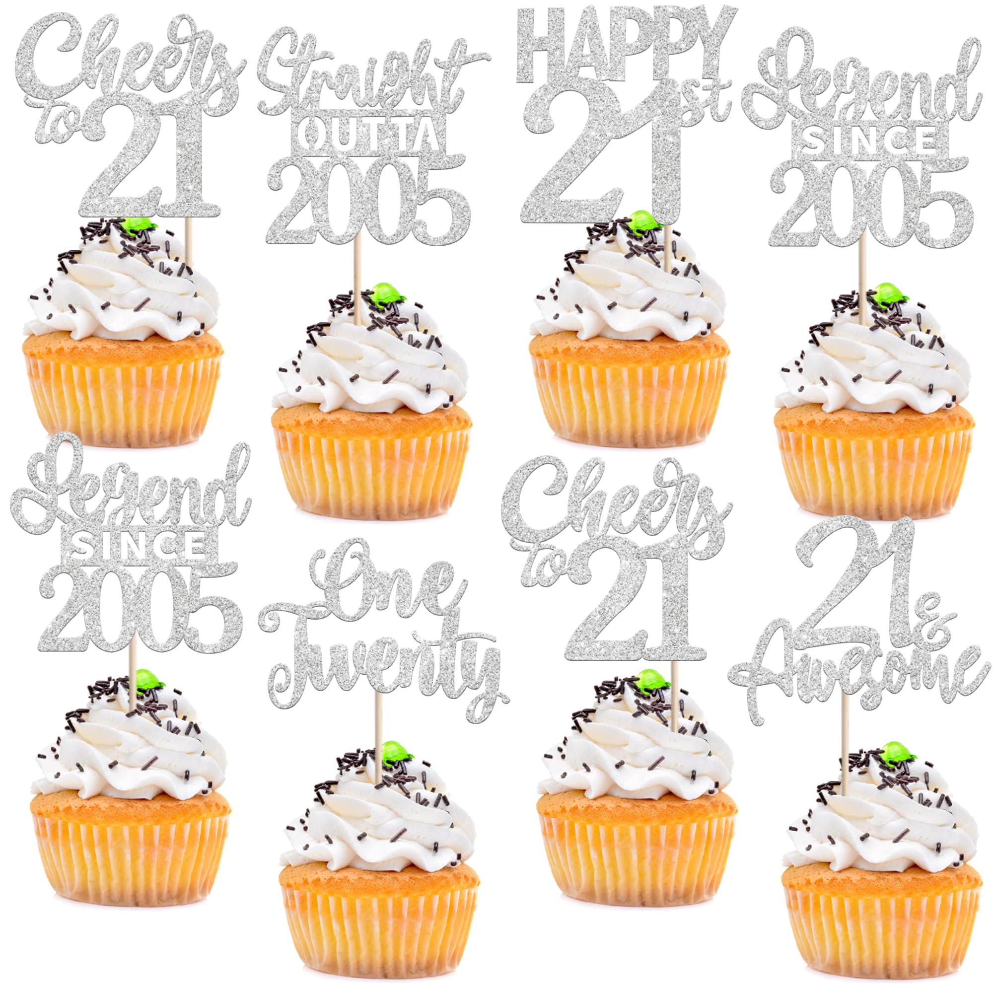 ZHUOWEISM 24Pcs Silver 21st Birthday Cupcake Toppers – Straight Outta 2005
