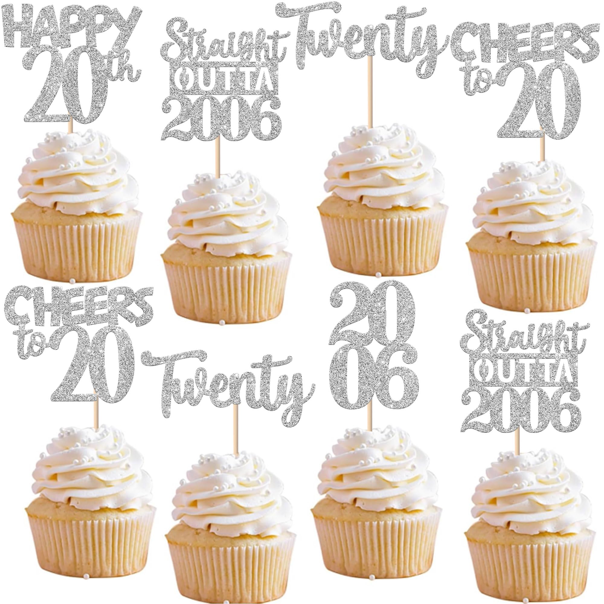 ZHUOWEISM 30pcs Glitter Cupcake Toppers – Straight Outta 2006, Cheers to 20 Years