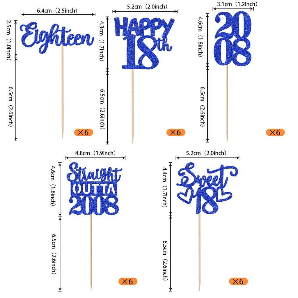 ZHUOWEISM 30 Pcs 18th Birthday Cupcake Toppers Glitter – Straight Outta 2008, Blue