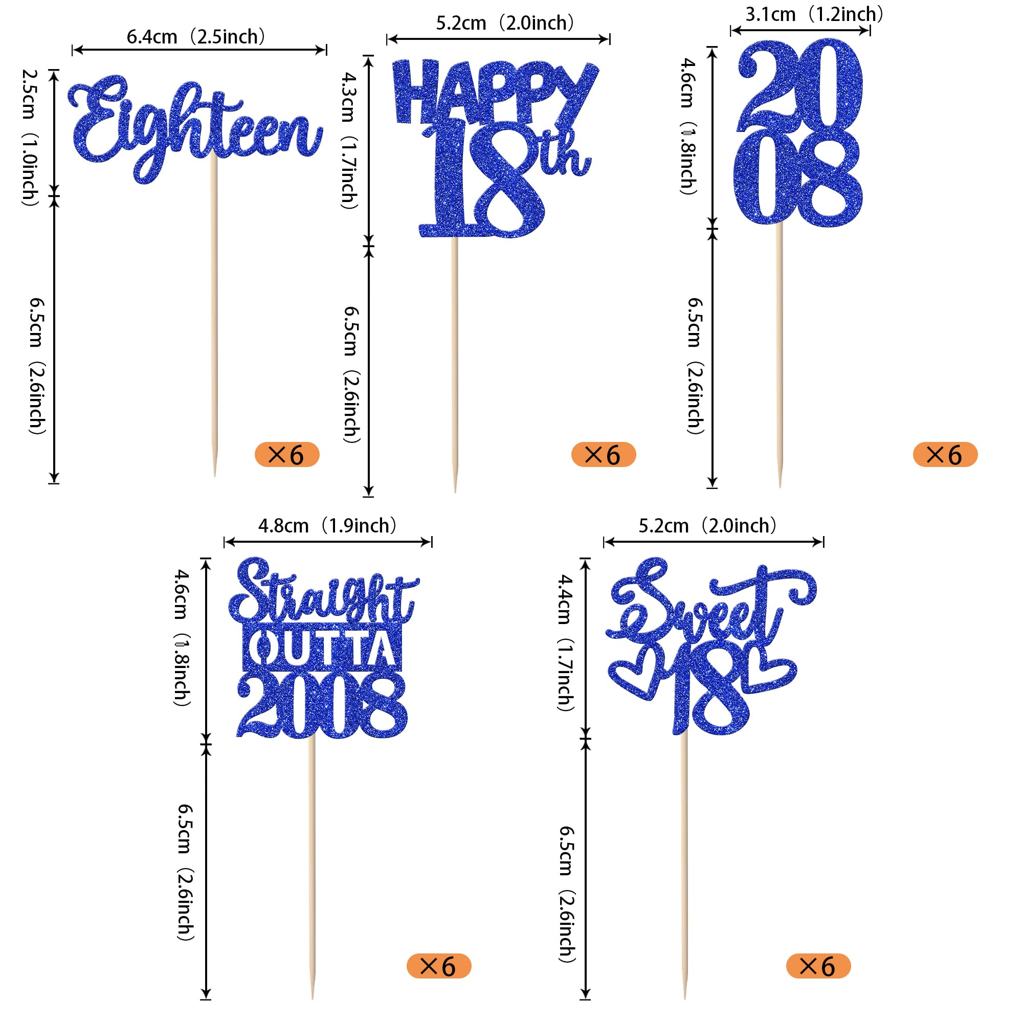 ZHUOWEISM 30 Pcs 18th Birthday Cupcake Toppers Glitter – Straight Outta 2008, Blue