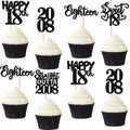 ZHUOWEISM 30Pcs Black Glitter 18th Birthday Cupcake Toppers — Straight Outta 2008 Party Decor