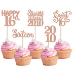 ZHUOWEISM 30PCS Glitter 16th Birthday Cupcake Toppers | Straight Outta 2010, Rose Gold